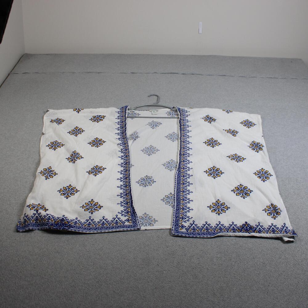 Sundance Poncho Cardigan Women O/S White Cotton Kimono Floral Boho Lagenlook